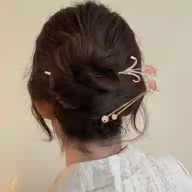 贯古今 猫眼发饰小清新郁金香气质森系简约金属发钗盘子流苏头饰 合金 发簪 女款