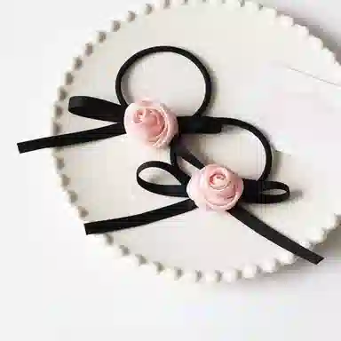 贯古今 蝴蝶结玫瑰皮筋高弹力耐用高马尾扎头发头圈 布艺 头绳 女款