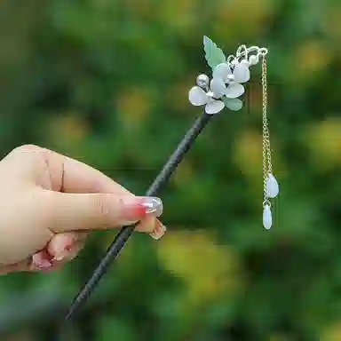 贯古今 新中式古风高端玉兰花簪子流苏步摇国风发钗子头饰 木制 发簪 女款