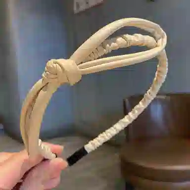 贯古今 韩系高级纯色褶皱蝴蝶结 百搭气质防滑发饰 布艺 发箍 女款