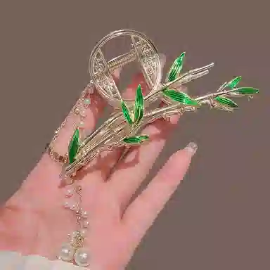 贯古今 竹节流苏鲨鱼夹古风抓夹仿珍珠高级感 合金 发夹 女款