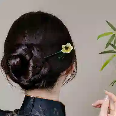 贯古今 复古典雅花朵古风步摇流苏簪子后脑勺盘发发钗简约气质汉服 木制 发簪 女款