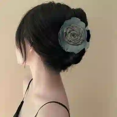 贯古今 墨绿色玫瑰花时尚鲨鱼后脑勺高级感盘 布艺 发夹 女款