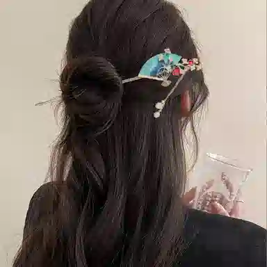 贯古今 新中式宫廷风几何花朵扇子后脑勺盘发钗国潮气质文艺复古发饰 合金 发簪 女款