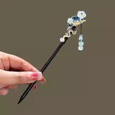 贯古今 花朵簪子简约现代小众设计感新中式盘发可爱发卡头饰后脑勺 木制 发簪 女款