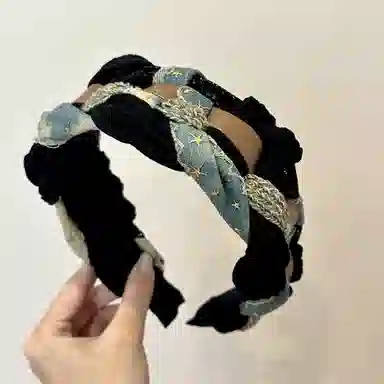 贯古今 高颅顶牛仔星星麻花高级感新款美感设计发卡显脸小头箍头饰 布艺 发箍 女款