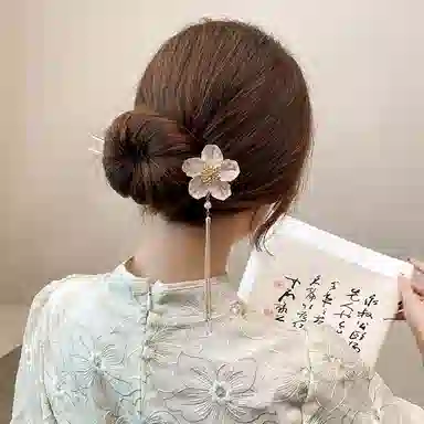 贯古今 中式古风桃花高级感盘发梳步摇旗袍汉服头饰气 合金 发簪 女款