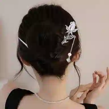 贯古今 高级感弯月新中式古风优雅小众设计郁金香丸子头盘个性发钗子 合金 发簪 女款