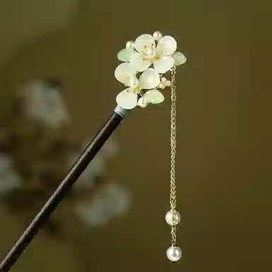 贯古今 古风汉服头饰花朵高级感流苏步摇新中式后脑勺盘发发钗簪子 木制 发簪 女款