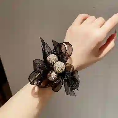 贯古今 网纱蝴蝶结发圈扎马尾高级感发饰气质皮筋扎头发绳头花头饰 布艺 头绳 女款