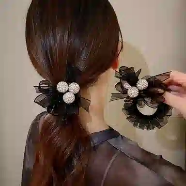 贯古今 网纱蝴蝶结发圈扎马尾高级感发饰气质皮筋扎头发绳头花头饰 布艺 头绳 女款