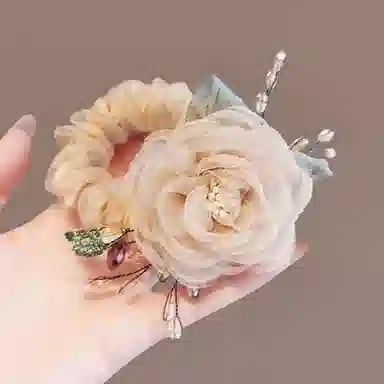 贯古今 超仙气质温柔玫瑰花高级感发绳精致立体花朵高弹皮筋头绳 布艺 发圈 女款