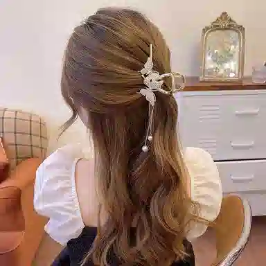 贯古今 蝴蝶双飞大号抓夹夏季后脑勺高级感流苏气质鲨鱼夹 合金 发夹 女款