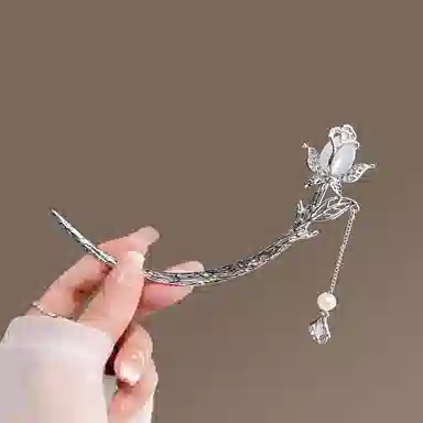 贯古今 高级感弯月新中式古风优雅小众设计郁金香丸子头盘个性发钗子 合金 发簪 女款