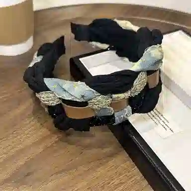 贯古今 高颅顶牛仔星星麻花高级感新款美感设计发卡显脸小头箍头饰 布艺 发箍 女款