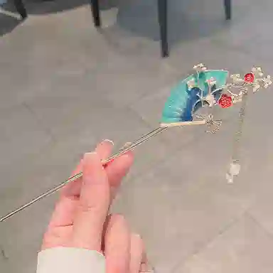 贯古今 新中式宫廷风几何花朵扇子后脑勺盘发钗国潮气质文艺复古发饰 合金 发簪 女款