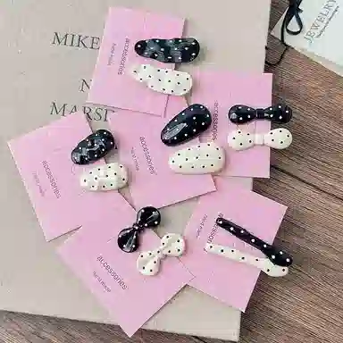 贯古今 法式黑白波点系列金属小众设计感鸭嘴夹刘海侧边夹 合金 发夹 女