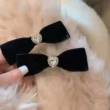 贯古今 爱心水钻丝绒蝴蝶结侧边夹子公主头发卡刘海碎发 合金 发夹 女款