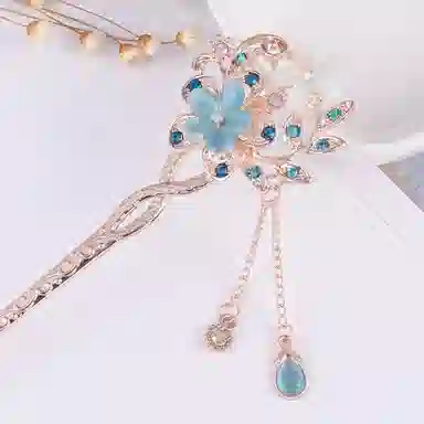 贯古今 新中式复古花卉流苏步摇精致优雅气质发钗子古风汉服旗袍发饰 合金 发簪 女款