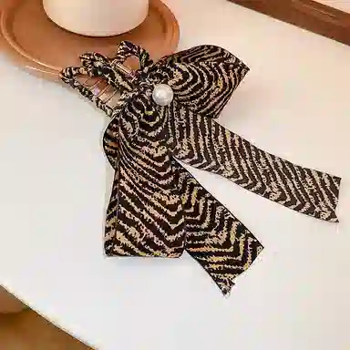 贯古今 高级感条纹蝴蝶结飘带后脑勺盘发鲨鱼夹 合金 发夹 女款