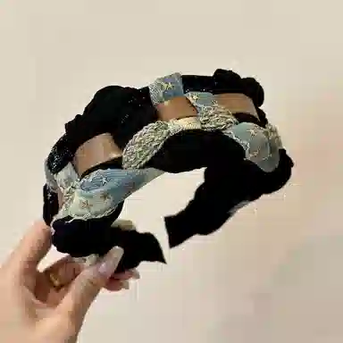 贯古今 高颅顶牛仔星星麻花高级感新款美感设计发卡显脸小头箍头饰 布艺 发箍 女款