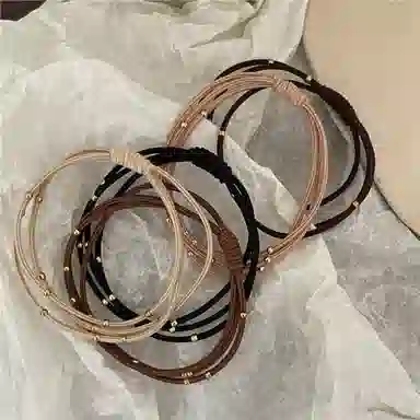 贯古今 时尚气质金色串珠发圈高弹力三层日常基础皮筋发饰 尼龙 头绳 女款