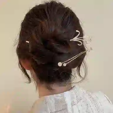 贯古今 猫眼发饰小清新郁金香气质森系简约金属发钗盘子流苏头饰 合金 发簪 女款