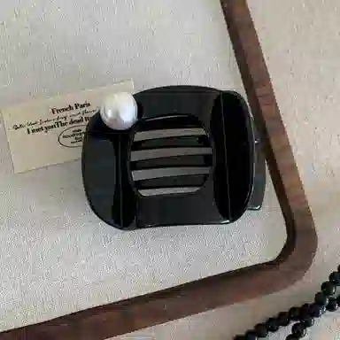 贯古今 复古玳瑁黑色珍珠后脑勺大号盘发鸭嘴夹气质马尾防滑半扎发饰 亚克力 发夹 女款