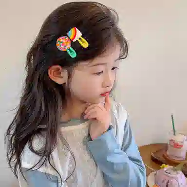 贯古今 夏季田园风几何彩虹拼色点点花朵女童碎发刘海边夹多巴胺可爱卡通宝宝 合金 发夹 女款