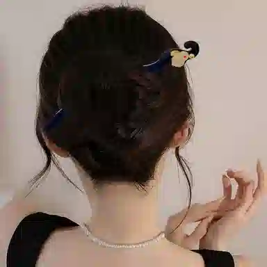 贯古今 古风观玉兔步摇流苏玉兔新中式后脑勺高级感盘发汉服头饰 木制 发簪 女款