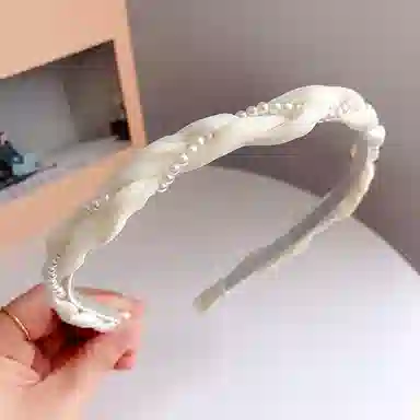 贯古今 高级感珍珠网纱编织麻花外出百搭压发发捆头箍洗脸防滑发卡头 布艺 发箍 女款