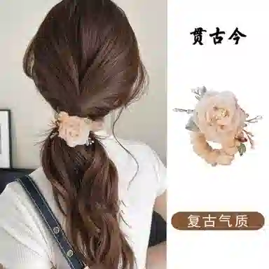 贯古今 超仙气质温柔玫瑰花高级感发绳精致立体花朵高弹皮筋头绳 布艺 发圈 女款