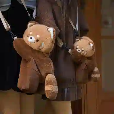 Baozhu Panda Plush Backpack Brown