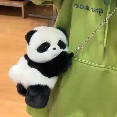 抱竹 古力古力 熊猫趴趴玩偶系列 可爱零钱包 毛绒 斜挎包 常规 男女同款情侣款 黑白