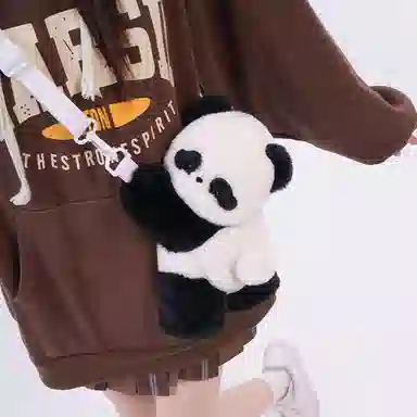 抱竹 古力古力 熊猫趴趴玩偶系列 可爱零钱包 毛绒 斜挎包 常规 男女同款情侣款 黑白