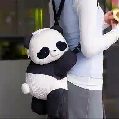 抱竹 古力古力 熊猫趴趴玩偶系列 可爱零钱包 毛绒 斜挎包 常规 男女同款情侣款 黑白