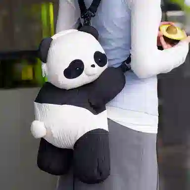 抱竹 古力古力 熊猫趴趴玩偶系列 可爱零钱包 毛绒 斜挎包 常规 男女同款情侣款 黑白