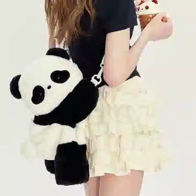 抱竹 古力古力 熊猫趴趴玩偶系列 可爱零钱包 毛绒 斜挎包 常规 男女同款情侣款 黑白