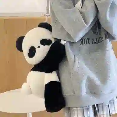 抱竹 古力古力 熊猫趴趴玩偶系列 可爱零钱包 毛绒 斜挎包 常规 男女同款情侣款 黑白