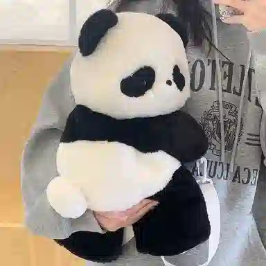 抱竹 古力古力 熊猫趴趴玩偶系列 可爱零钱包 毛绒 斜挎包 常规 男女同款情侣款 黑白