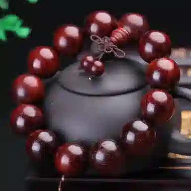 月印百川 顺纹木饰文玩手链挂件 中式国风转运念珠手饰 紫檀属 木作手串 男女同款情侣款 血檀 礼盒装