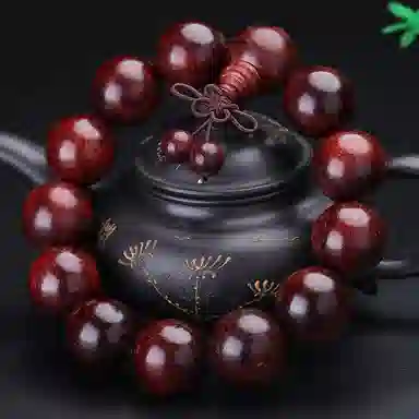 月印百川 顺纹木饰文玩手链挂件 中式国风转运念珠手饰 紫檀属 木作手串 男女同款情侣款 血檀 礼盒装