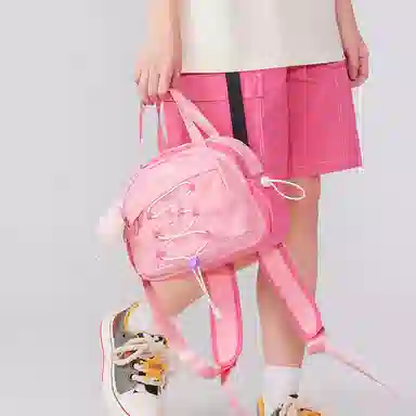 音魅 简约可爱拉链开合 织物 双肩包 小号 女款 绿色/粉色