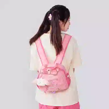 音魅 简约可爱拉链开合 织物 双肩包 小号 女款 绿色/粉色