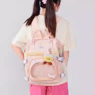 音魅 小众撞色休闲简约日常通勤时尚百搭 织物 双肩包 女款 粉色/藕粉色