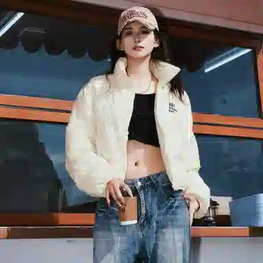 88rising Simple Solid Color Casual Stand Collar Short Down Jacket