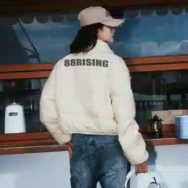 88rising Simple Solid Color Casual Stand Collar Short Down Jacket