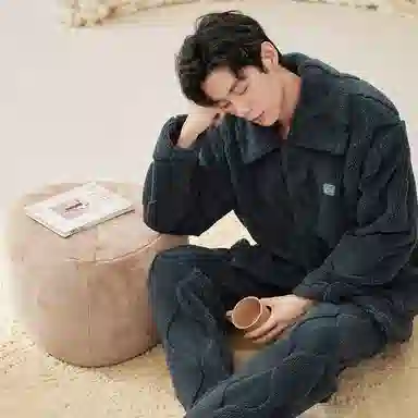 安之伴 锁温保暖宽松休闲秋冬睡衣灯笼纹加绒加厚家居套装 男款