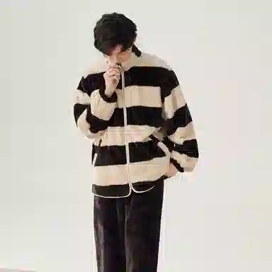 安之伴 锁温保暖加绒加厚秋冬睡衣条纹立领开衫家居套装 男款 巧克力色