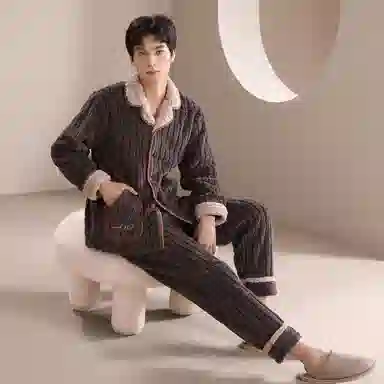 安之伴 秋冬睡衣珊瑚绒保暖锁温柔软素色大气家居套装 男款 深灰